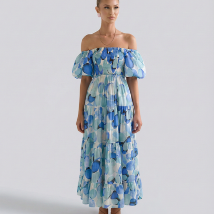 Tonya | Off-Shoulder Midi Dress with Tiered Skirt