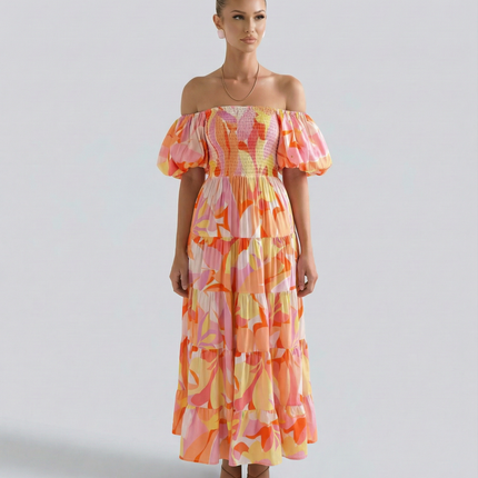 Tonya | Off-Shoulder Midi Dress with Tiered Skirt