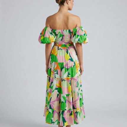 Tonya | Off-Shoulder Midi Dress with Tiered Skirt