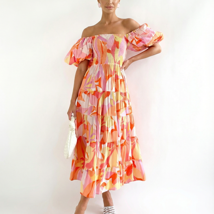 Tonya | Off-Shoulder Midi Dress with Tiered Skirt
