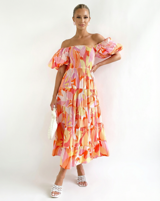 Tonya | Off-Shoulder Midi Dress with Tiered Skirt