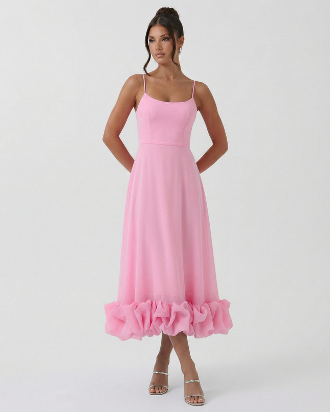 Reagan | Flounce Bustier Midi Dress with Corset Bodice