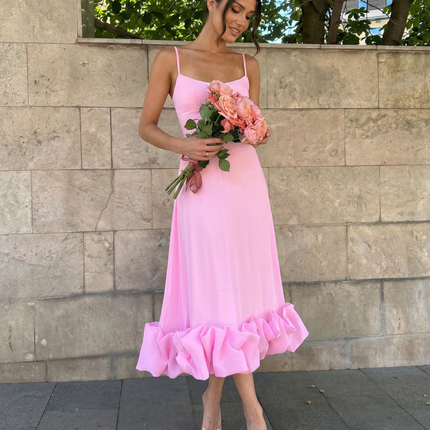 Reagan | Flounce Bustier Midi Dress with Corset Bodice