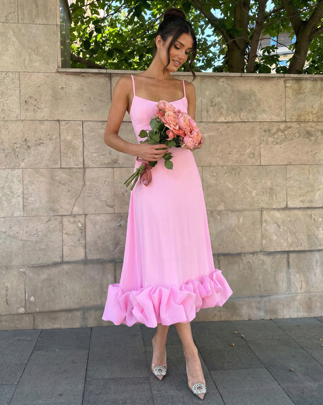 Reagan | Flounce Bustier Midi Dress with Corset Bodice