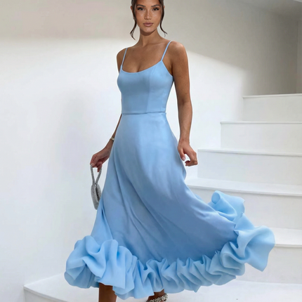 Reagan | Flounce Bustier Midi Dress with Corset Bodice