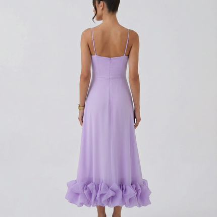 Reagan | Flounce Bustier Midi Dress with Corset Bodice