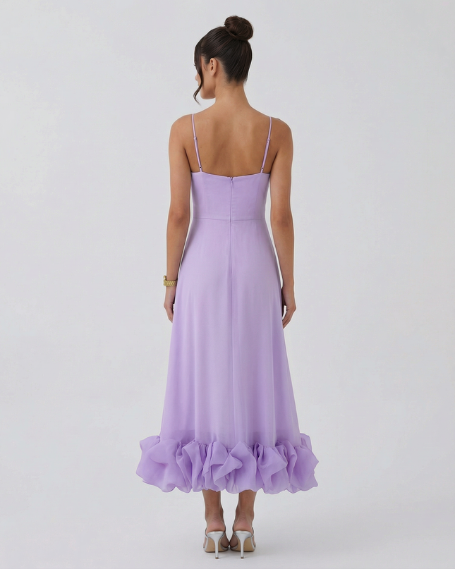 Reagan | Flounce Bustier Midi Dress with Corset Bodice
