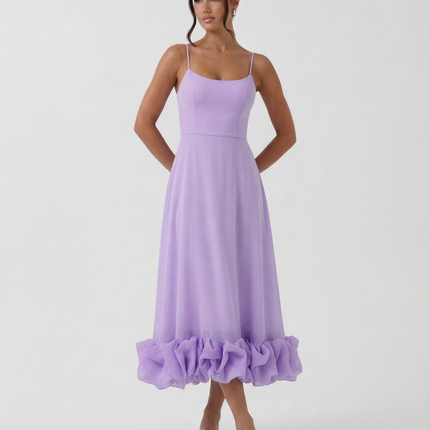 Reagan | Flounce Bustier Midi Dress with Corset Bodice