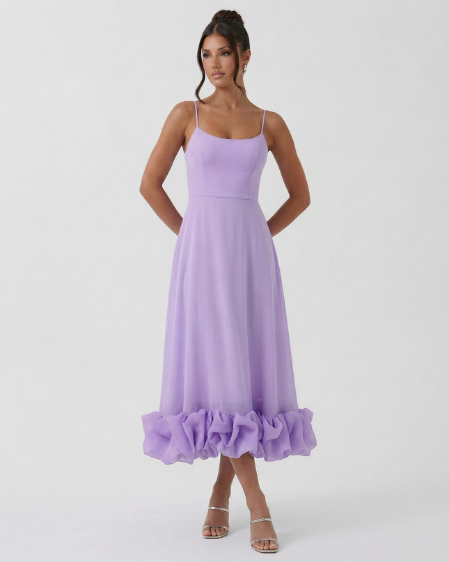 Reagan | Flounce Bustier Midi Dress with Corset Bodice