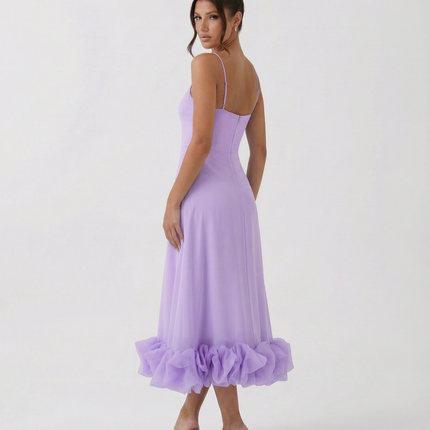Reagan | Flounce Bustier Midi Dress with Corset Bodice