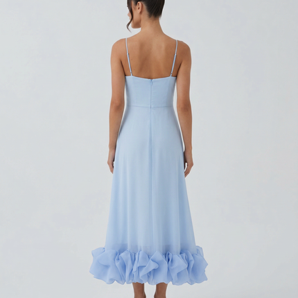 Reagan | Flounce Bustier Midi Dress with Corset Bodice