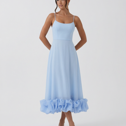 Reagan | Flounce Bustier Midi Dress with Corset Bodice