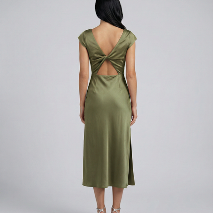 Jaime | Satin Midi Dress with Open Back Twist