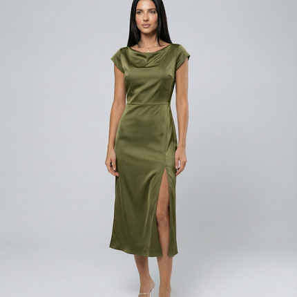 Jaime | Satin Midi Dress with Open Back Twist