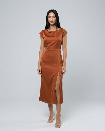 Jaime | Satin Midi Dress with Open Back Twist