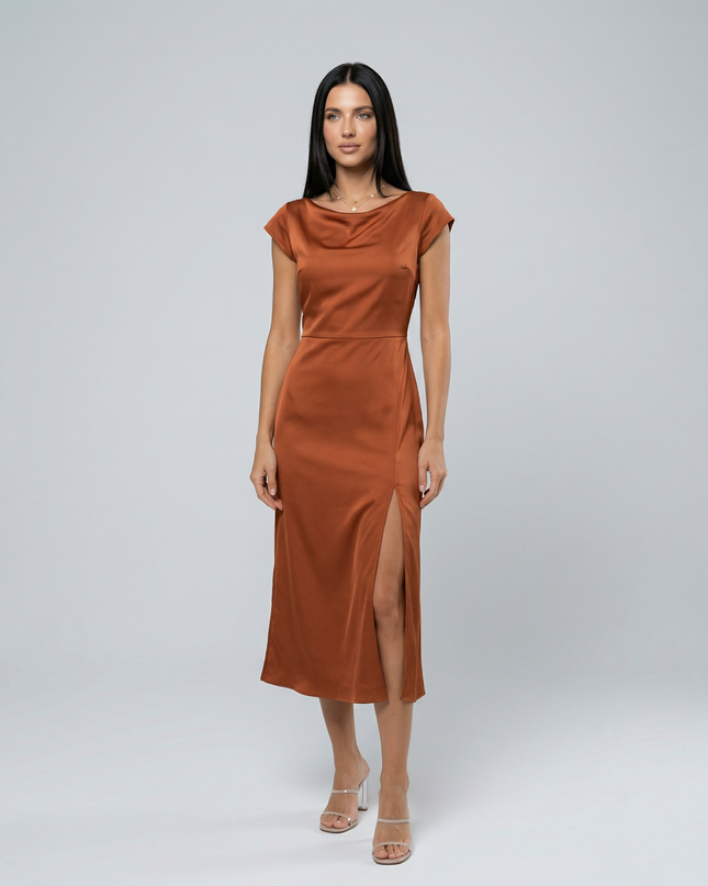 Jaime | Satin Midi Dress with Open Back Twist