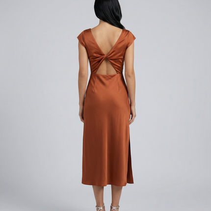 Jaime | Satin Midi Dress with Open Back Twist
