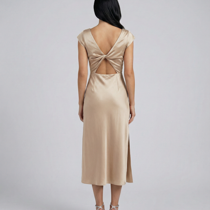 Jaime | Satin Midi Dress with Open Back Twist