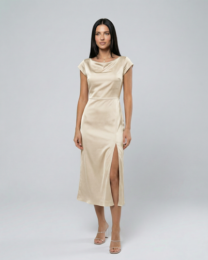 Jaime | Satin Midi Dress with Open Back Twist