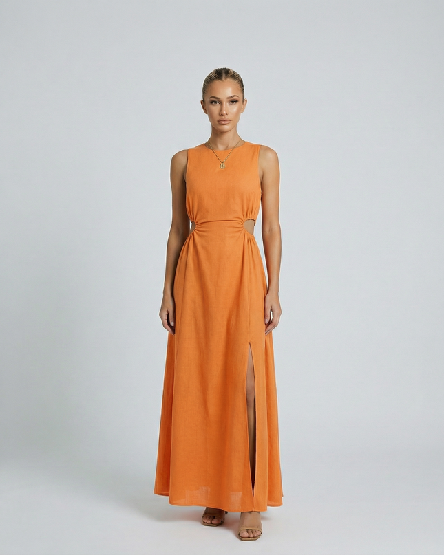 Donna | Sleeveless Midi Dress with Side Cut-Out