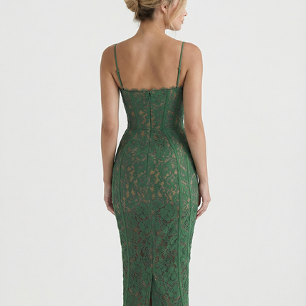 Joelle | Forest Lace Midi Dress with Corset Bodice