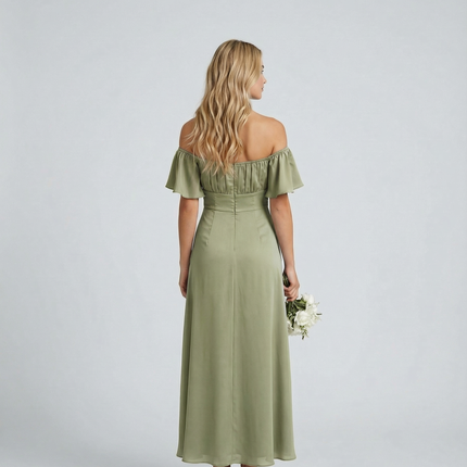 Louisa | Off Shoulder Midi Dress with Ruffle Sleeves