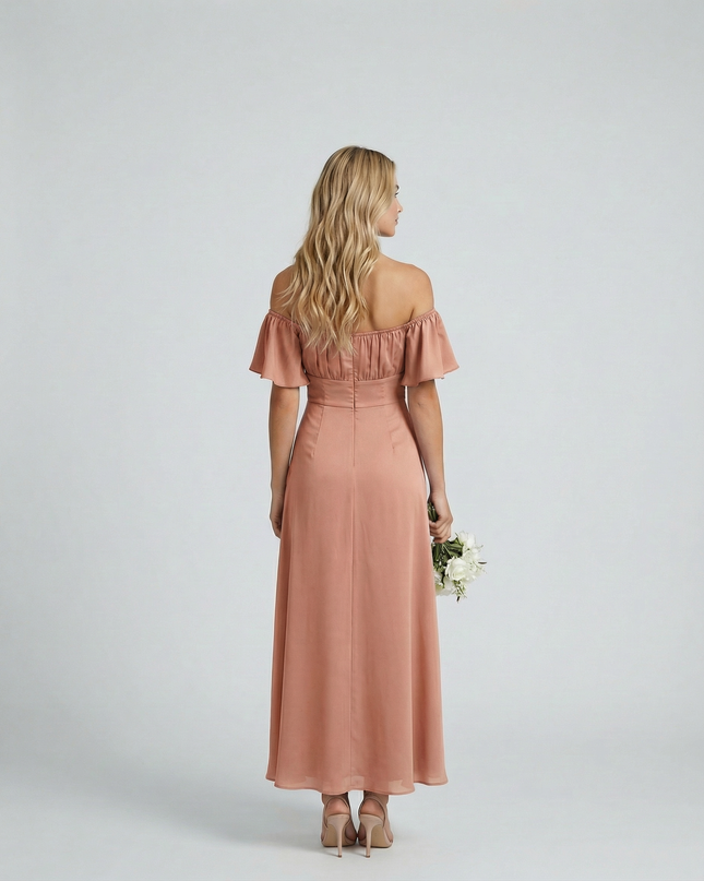 Louisa | Off Shoulder Midi Dress with Ruffle Sleeves
