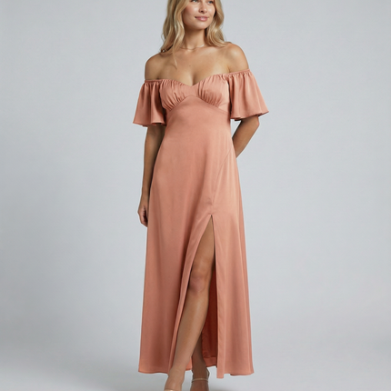 Louisa | Off Shoulder Midi Dress with Ruffle Sleeves