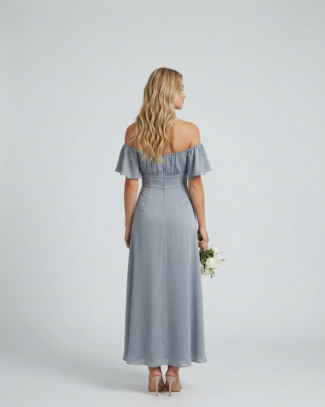 Louisa | Off Shoulder Midi Dress with Ruffle Sleeves