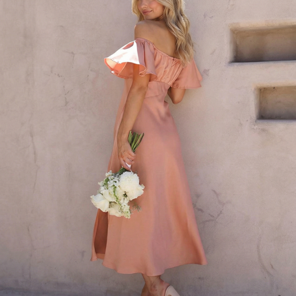 Louisa | Off Shoulder Midi Dress with Ruffle Sleeves