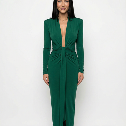 Rose | Long Sleeve Midi Dress with Front Knot Detail