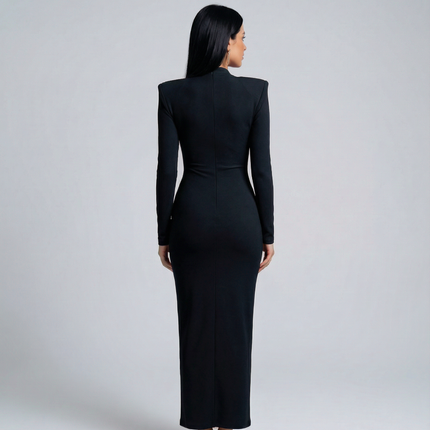 Rose | Long Sleeve Midi Dress with Front Knot Detail