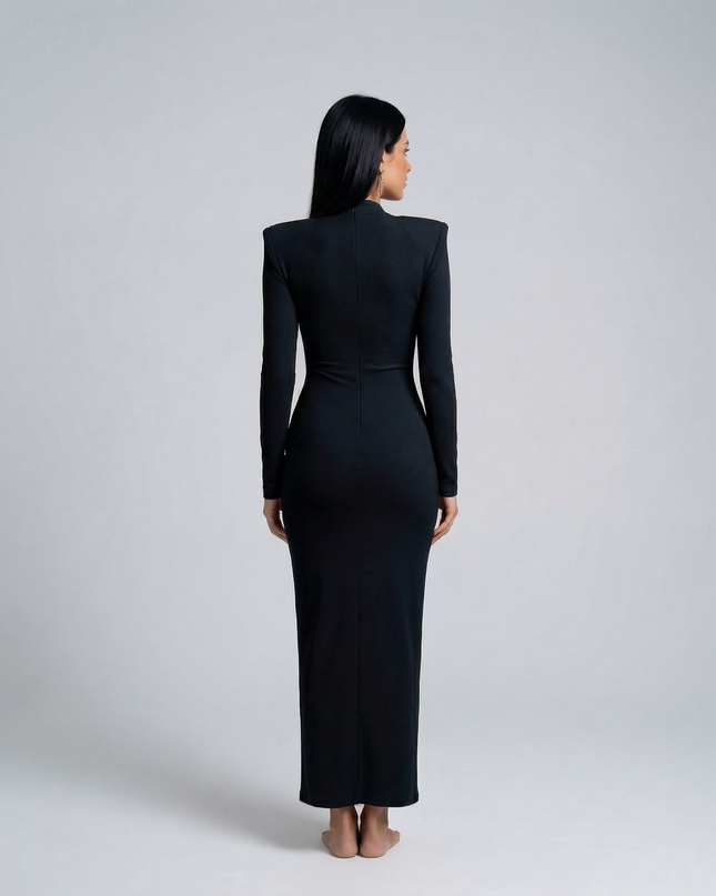 Rose | Long Sleeve Midi Dress with Front Knot Detail