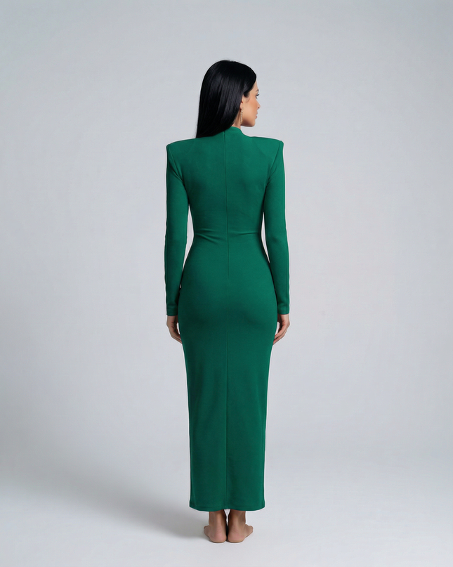 Rose | Long Sleeve Midi Dress with Front Knot Detail