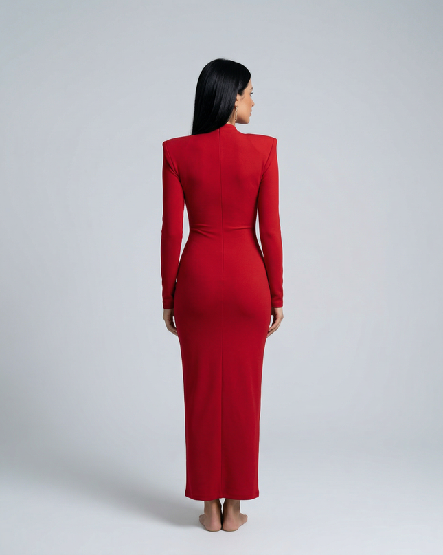 Rose | Long Sleeve Midi Dress with Front Knot Detail