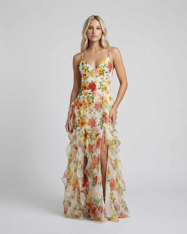 Bella | Ruffled Floral Print Maxi Dress
