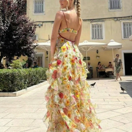 Bella | Ruffled Floral Print Maxi Dress