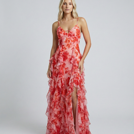 Bella | Ruffled Floral Print Maxi Dress