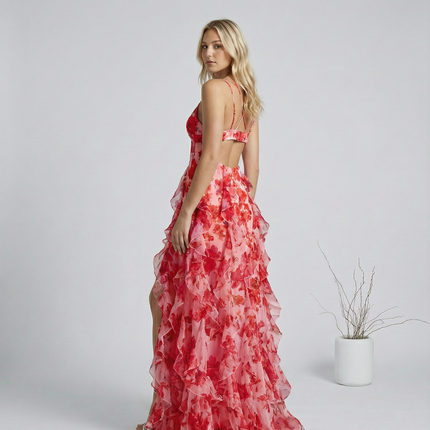 Bella | Ruffled Floral Print Maxi Dress