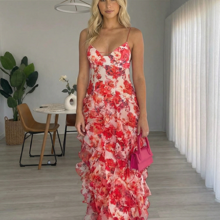 Bella | Ruffled Floral Print Maxi Dress