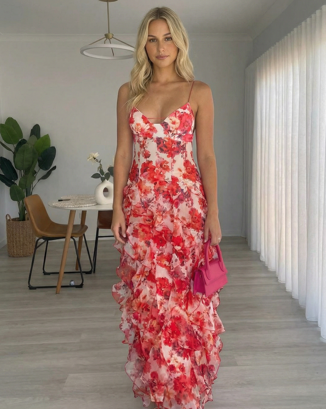 Bella | Ruffled Floral Print Maxi Dress