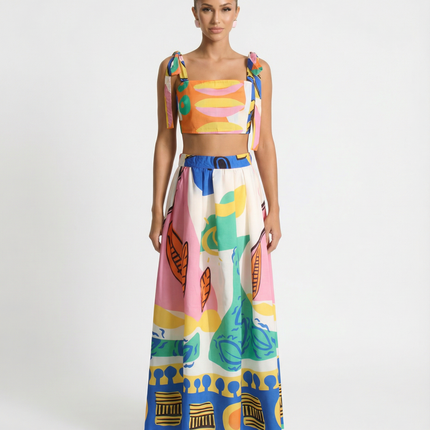 Aubrey | Printed Crop Top and Midi Skirt Set