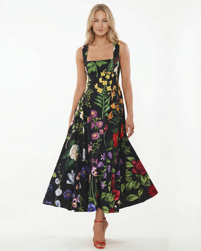 Rachel | Midi Dress with Square Neck and Tie-Back