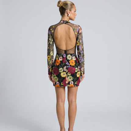 Anne | Mini Dress with Sheer Floral Embroidery