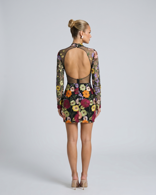 Anne | Mini Dress with Sheer Floral Embroidery