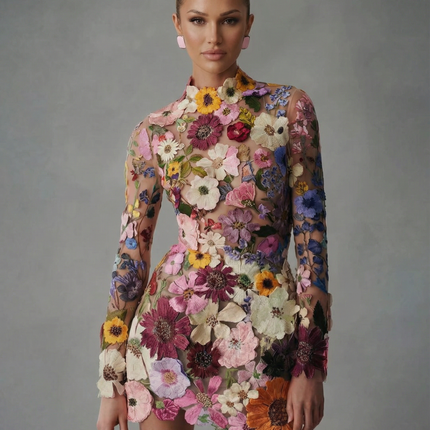 Anne | Mini Dress with Sheer Floral Embroidery