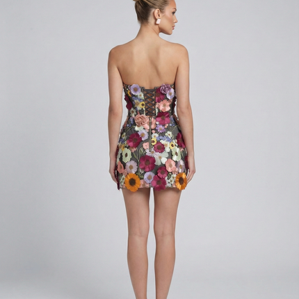 Julia | Strapless Mini Dress with 3D Floral Embroidery