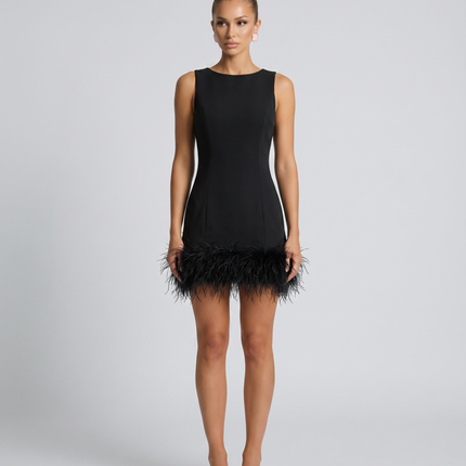 Nisha | Mini Dress with Feather Hem