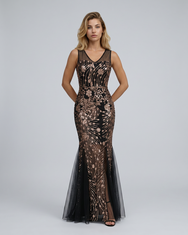 Belle | Maxi Dress with Sequin Mesh and Mermaid Hem