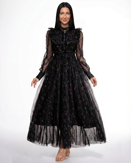 Beryl | Maxi Dress with Floral Print and Ruffle Details